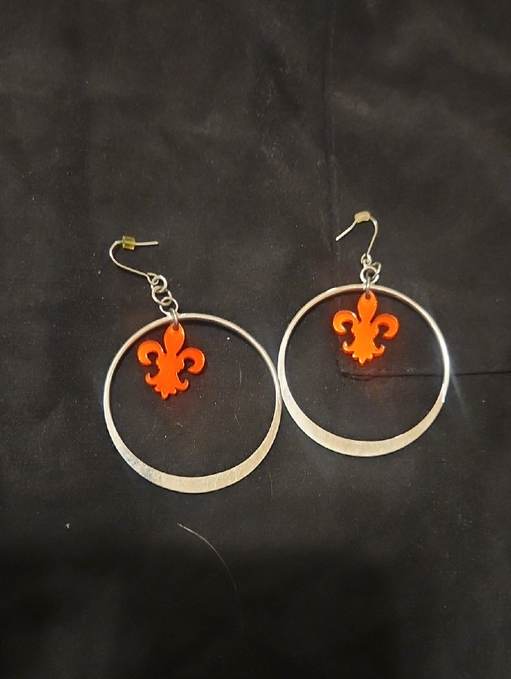 Source Unknown Orange Fleur-de-Lis Hoop Earrings - Women Jewelry
